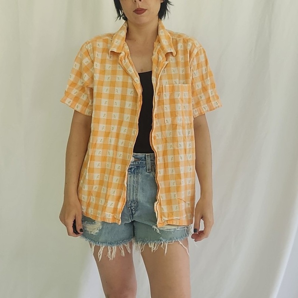00s Orange and White Plaid Button Down